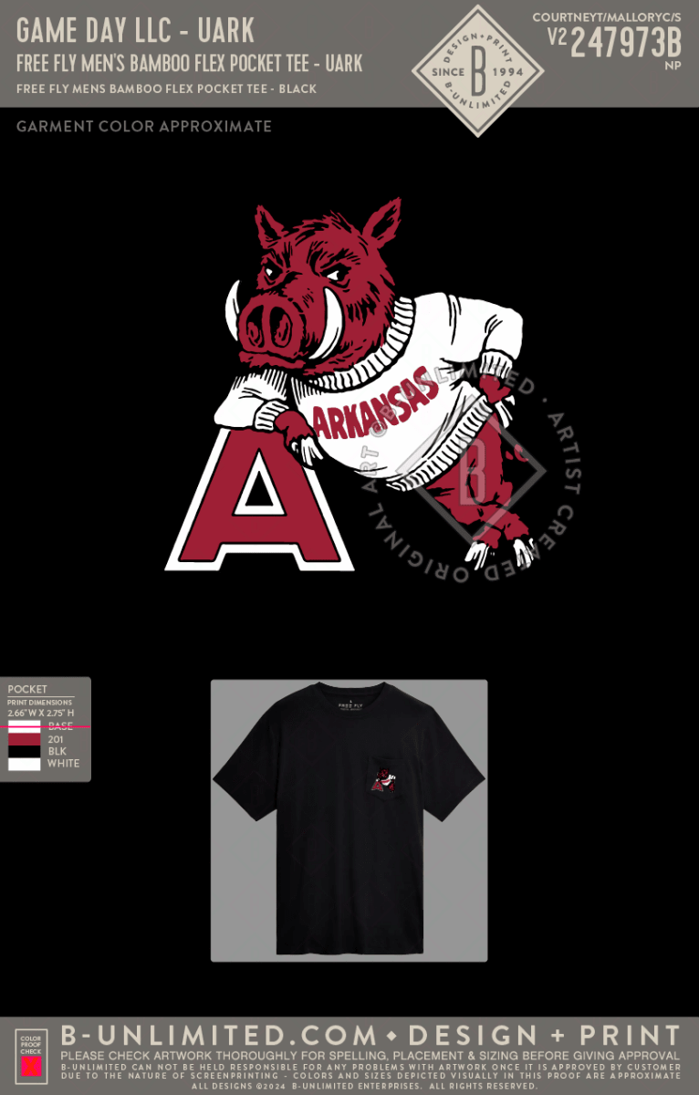 Arkansas Free Fly Men's Bamboo Flex Leaning Hog Pocket Tee - Game Day Apparel - men tee