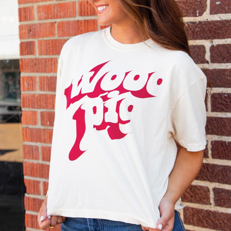Arkansas School Slogan Bubble Text Crop - Game Day Apparel - women tee