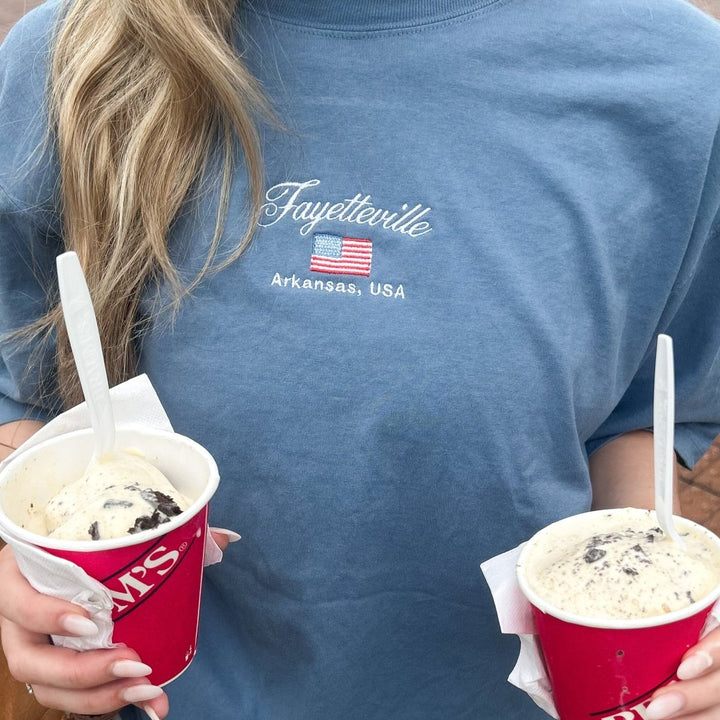 Fayetteville Vintage Flag Embroidered T-Shirt - Shop B - Unlimited - men tee