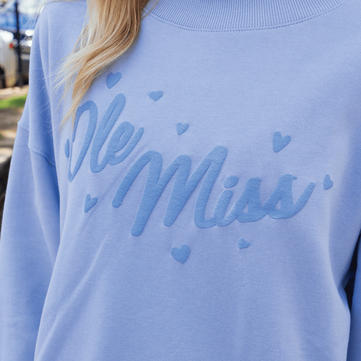 Hearts for Ole Miss Mock Neck Crew Sweatshirt - Game Day Apparel -