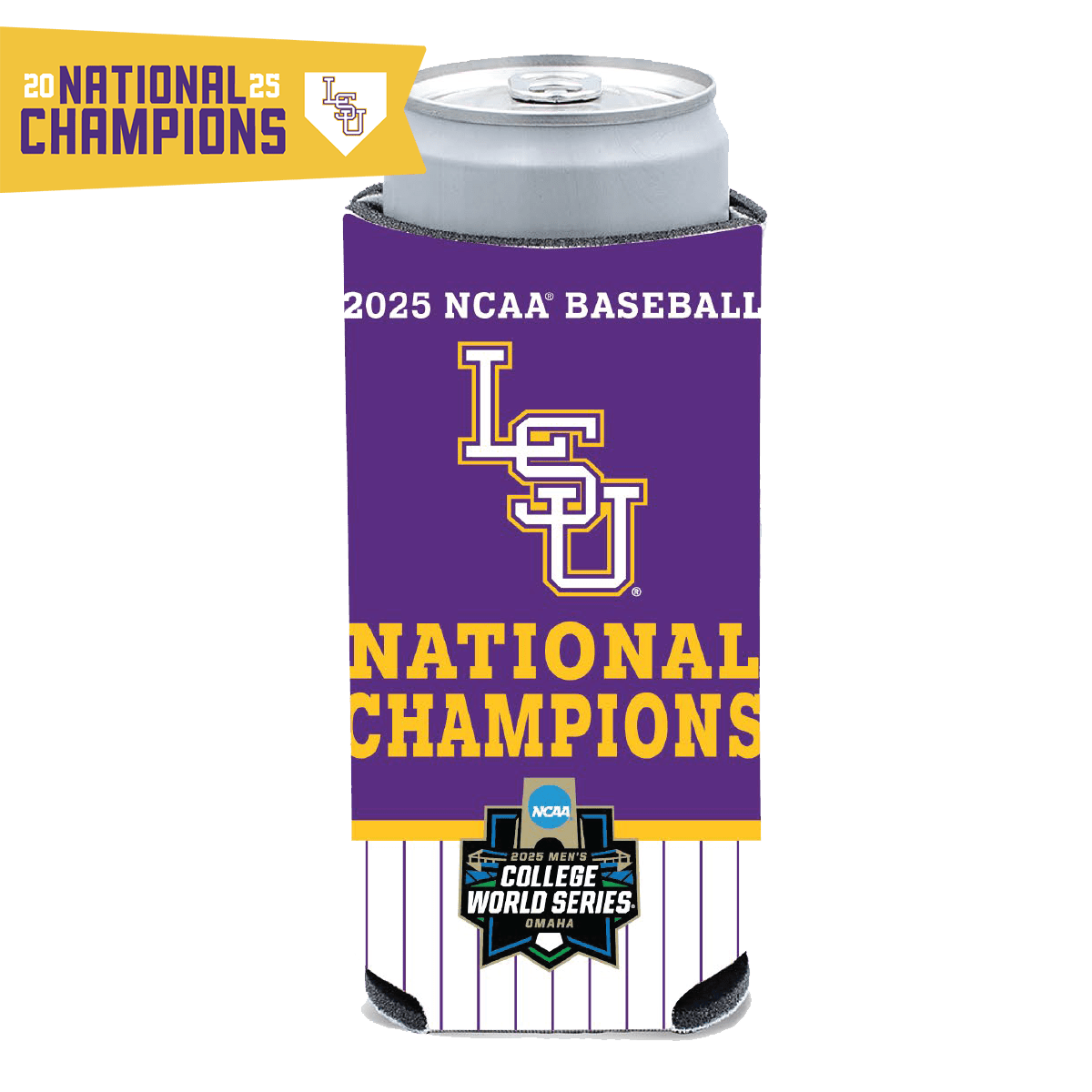 LSU 2025 Baseball National Champions Slim Can Cooler - Shop B - Unlimited - novelty drinkware