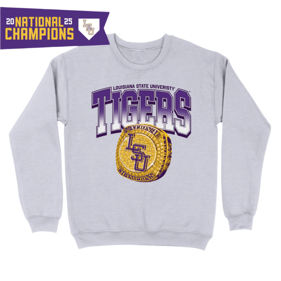 LSU 2025 Baseball National Championship Ring Sweatshirt - Shop B - Unlimited - men fleece