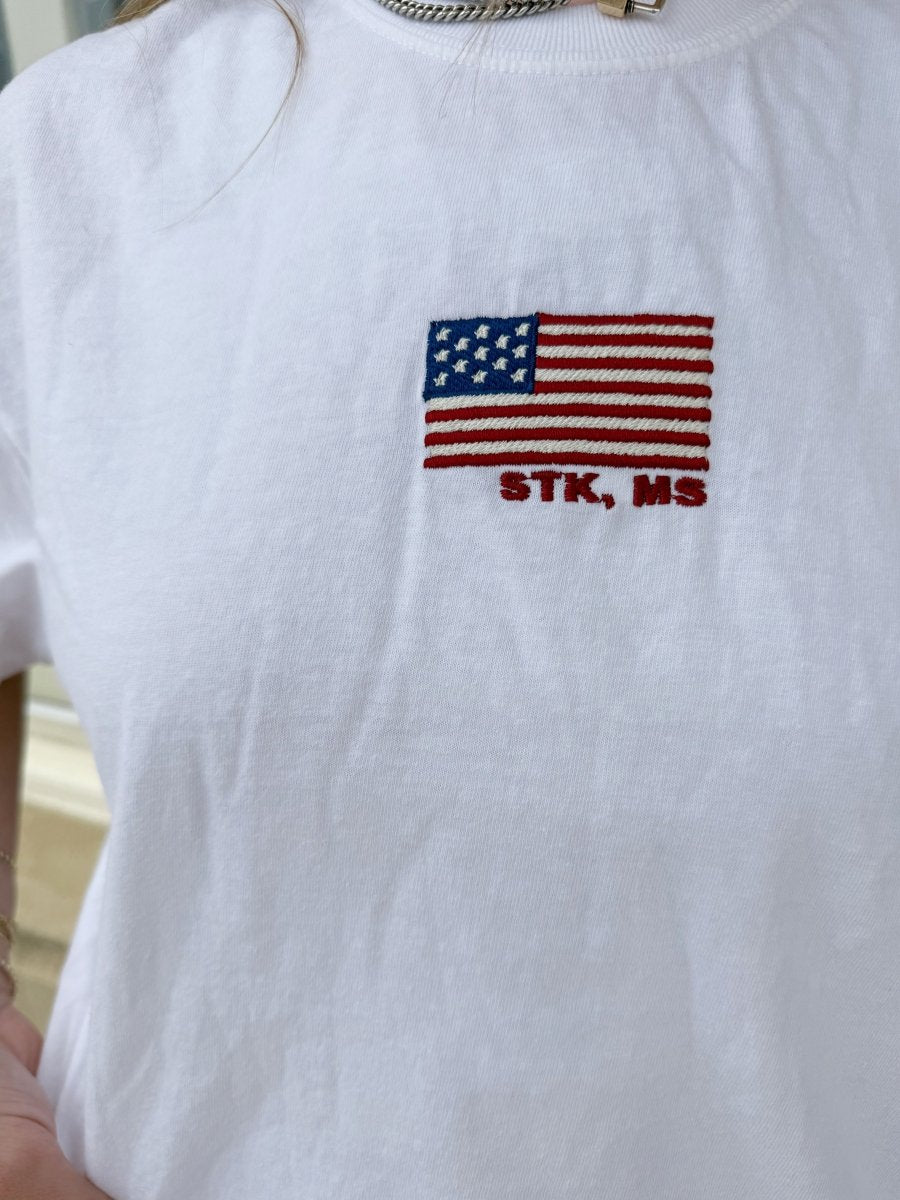 Mississippi State America Embroidered Cropped T-Shirt - Game Day Apparel - men tee