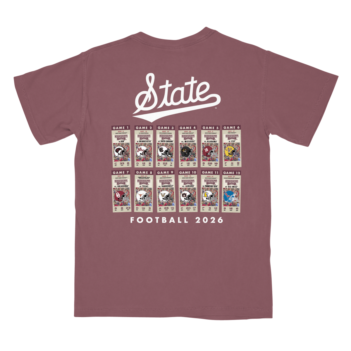Mississippi State Football Schedule 2026 T-Shirt - Game Day Apparel - men tee