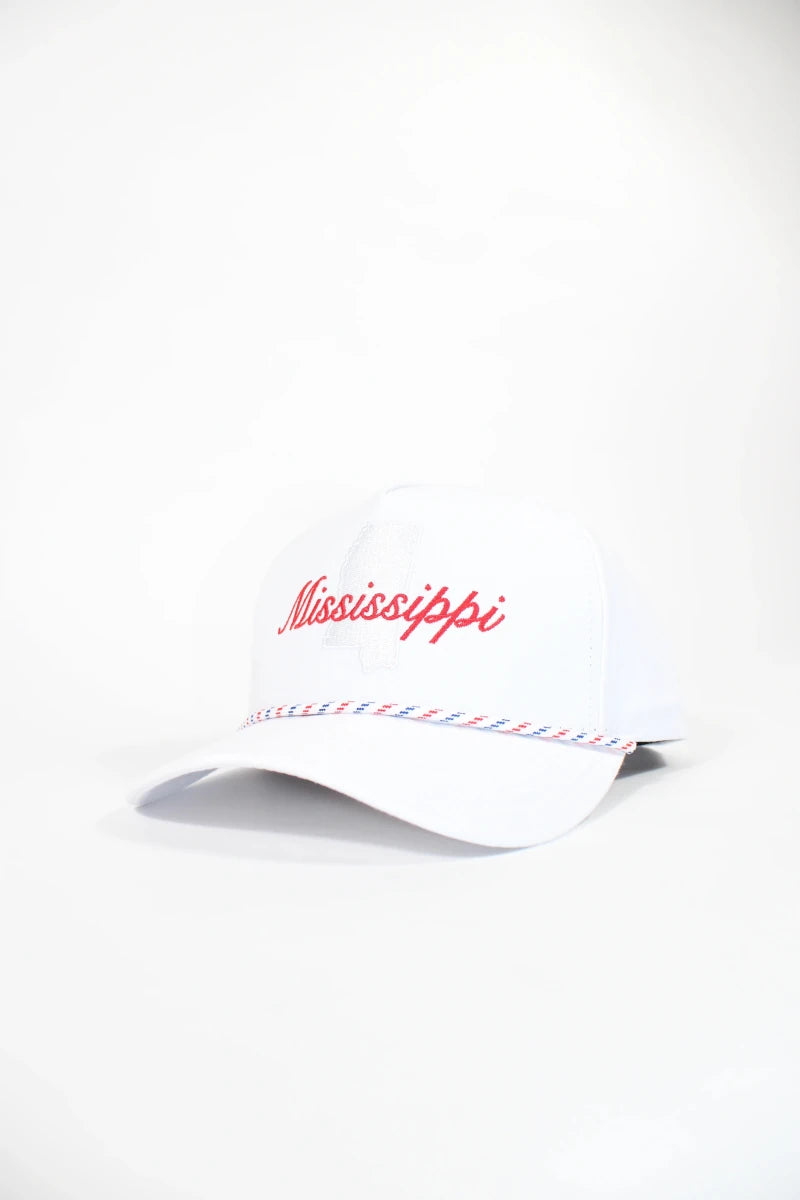 Mississippi White Braided Rope Hat - Game Day Apparel - Caps Adjustable