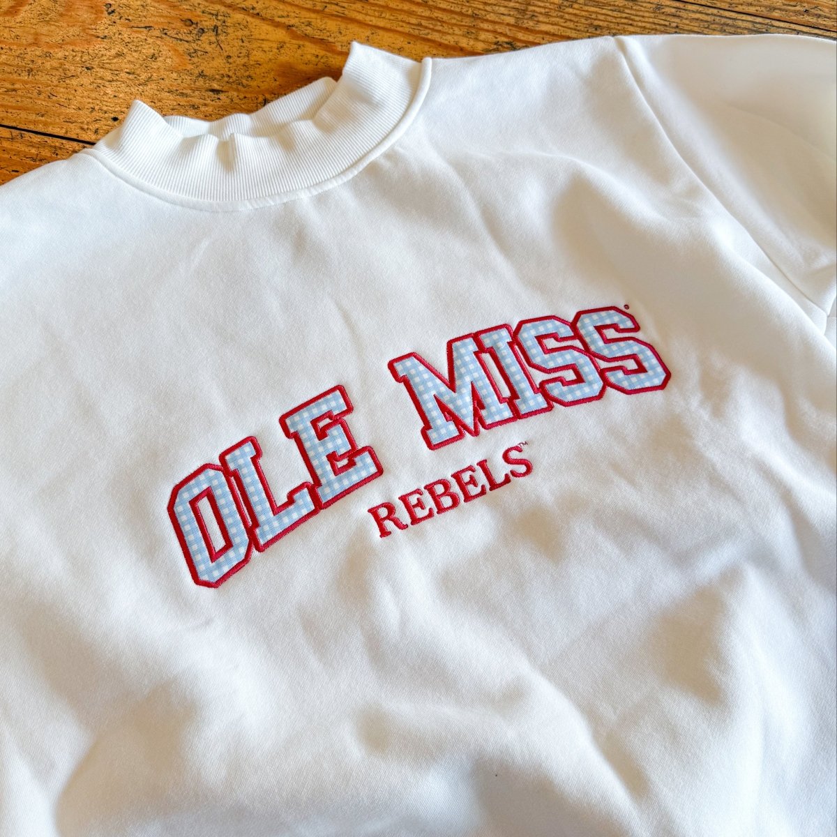 Ole Miss Gingham Mock Neck - Game Day Apparel -