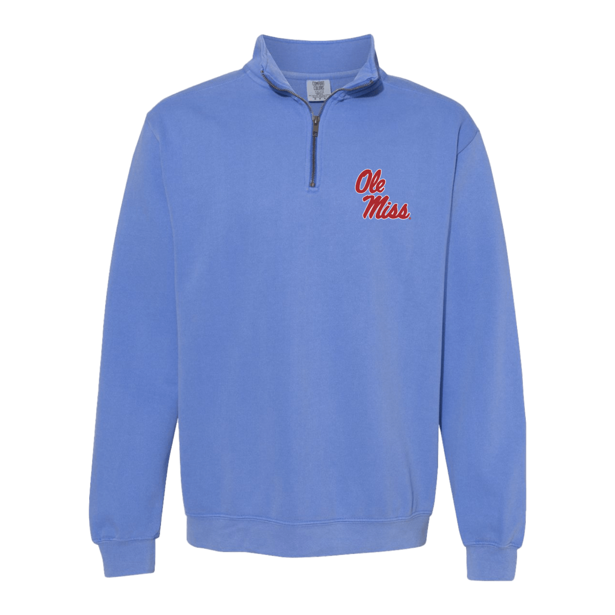 Ole Miss Helmet Script Comfort Colors Quarter Zip Pullover - Game Day Apparel - Sweatshirts
