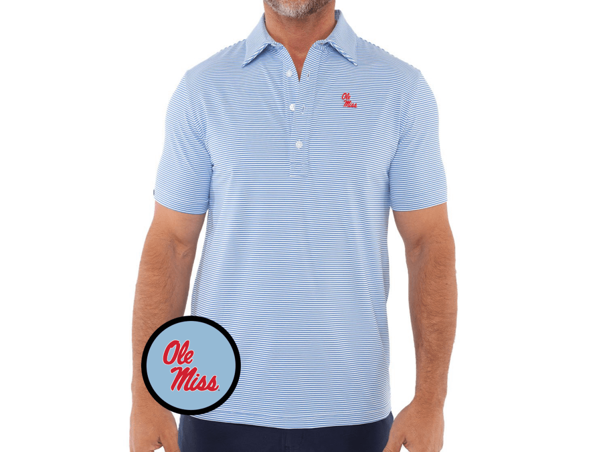 Ole Miss Helmet Script Criquet Performance Sport Range Polo - Game Day Apparel -