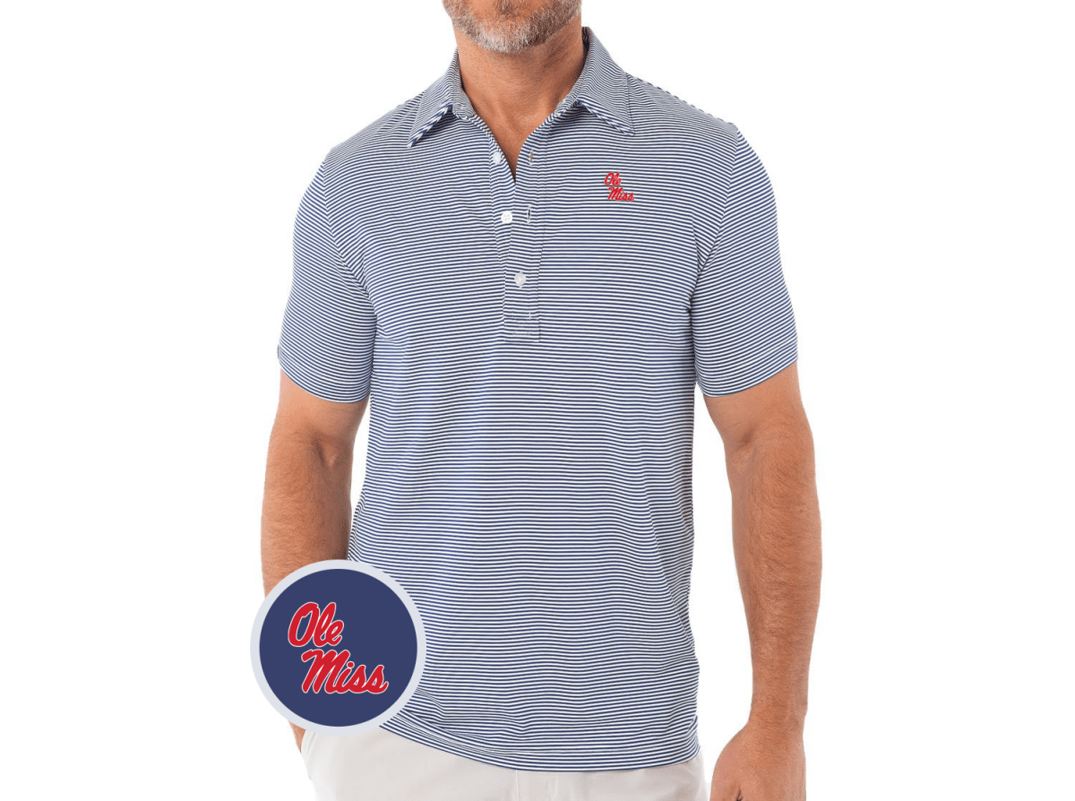 Ole Miss Helmet Script Criquet Performance Sport Range Polo - Game Day Apparel -