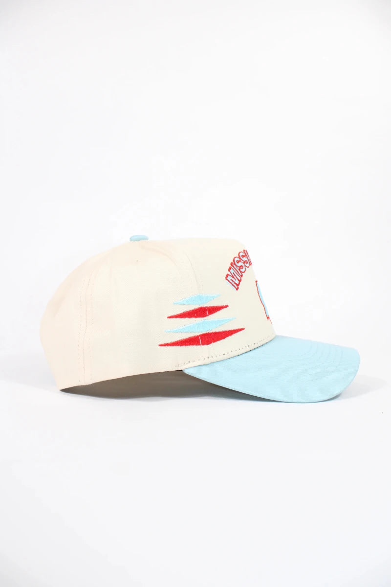 Ole Miss Mississippi Light Blue & Cream Hat - Game Day Apparel - Caps Adjustable