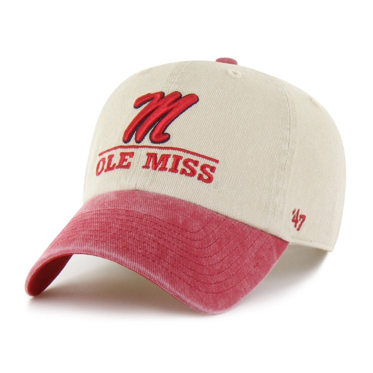 Ole Miss Rebels Mojave M Script Logo Line TT 47 Brand Clean Up Hat - Game Day Apparel - caps adjustable