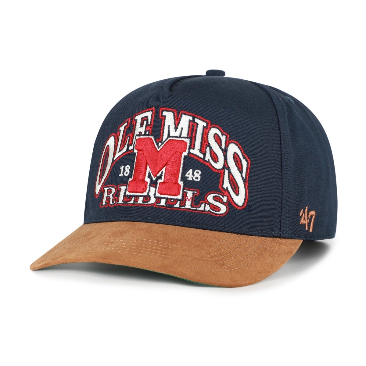 Ole Miss Rebels Vin Navy Break Wood Suede 47 Hitch Hat - Shop B - Unlimited - caps adjustable