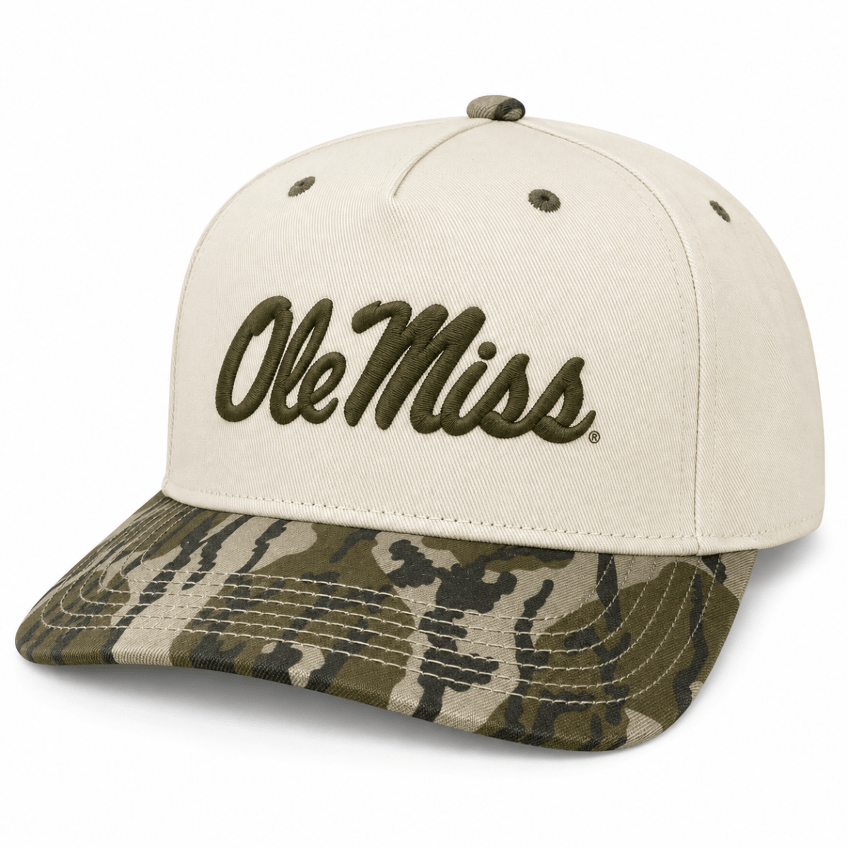 Ole Miss Script Heritage Twill Bottomland Camo Hat - Game Day Apparel - Caps Adjustable