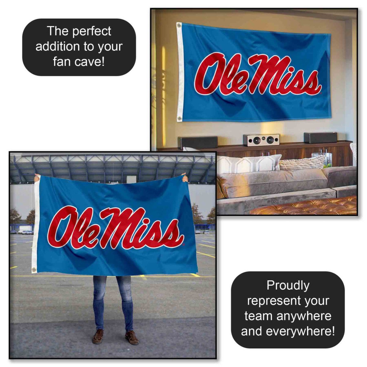 Ole Miss Script Powder Blue Flag - Shop B - Unlimited - novelty flags