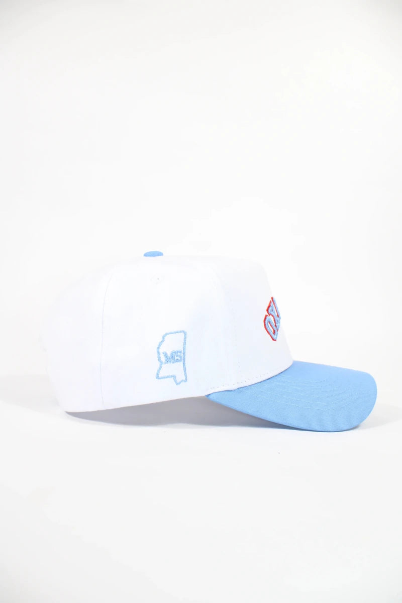 Oxford, Mississippi White & Light Blue Hat - Game Day Apparel - Caps Adjustable