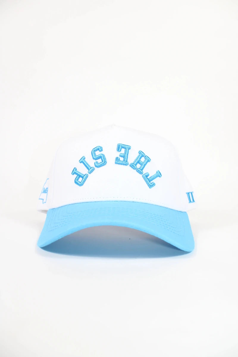 The Sip White & Light Blue Hat - Game Day Apparel - Caps Adjustable