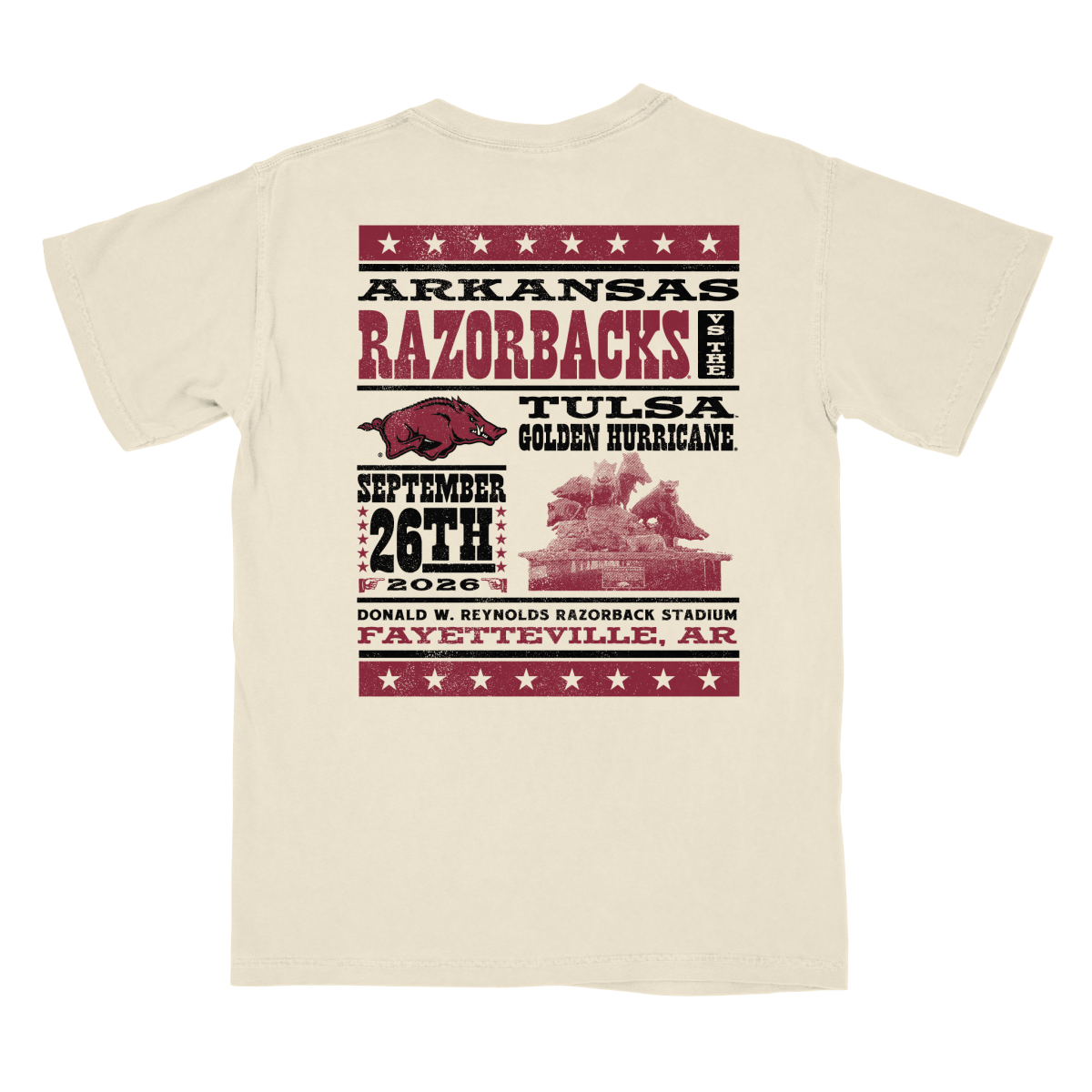 Tulsa Golden Hurricane vs Arkansas Razorbacks 2026 Game Day T-Shirt - Game Day Apparel - T-Shirt