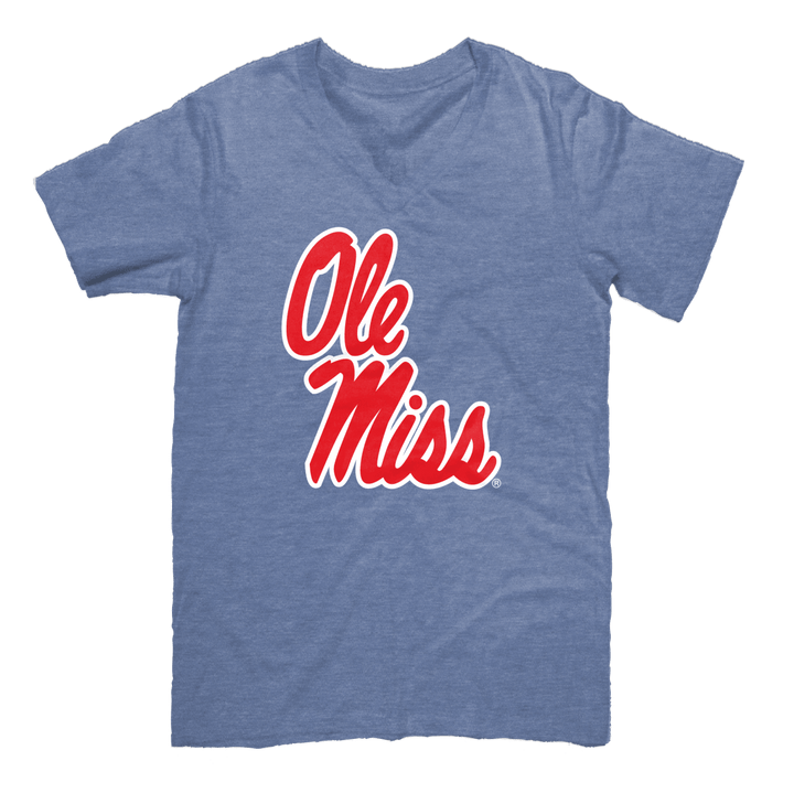 Ole Miss Helmet Script V - Neck T - Shirt - Shop B - Unlimited - men tee