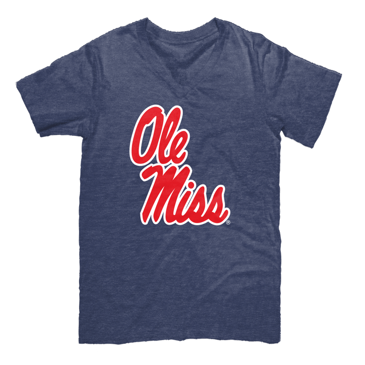 Ole Miss Helmet Script V - Neck T - Shirt - Shop B - Unlimited - men tee