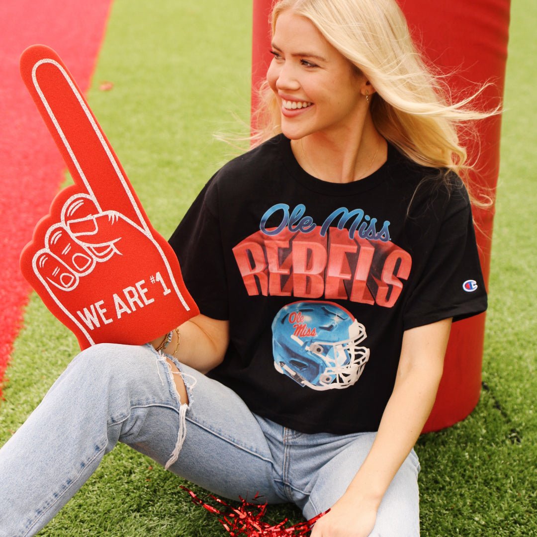 University of Mississippi Glossy Helmet Cropped T-Shirt - Shop B-Unlimited