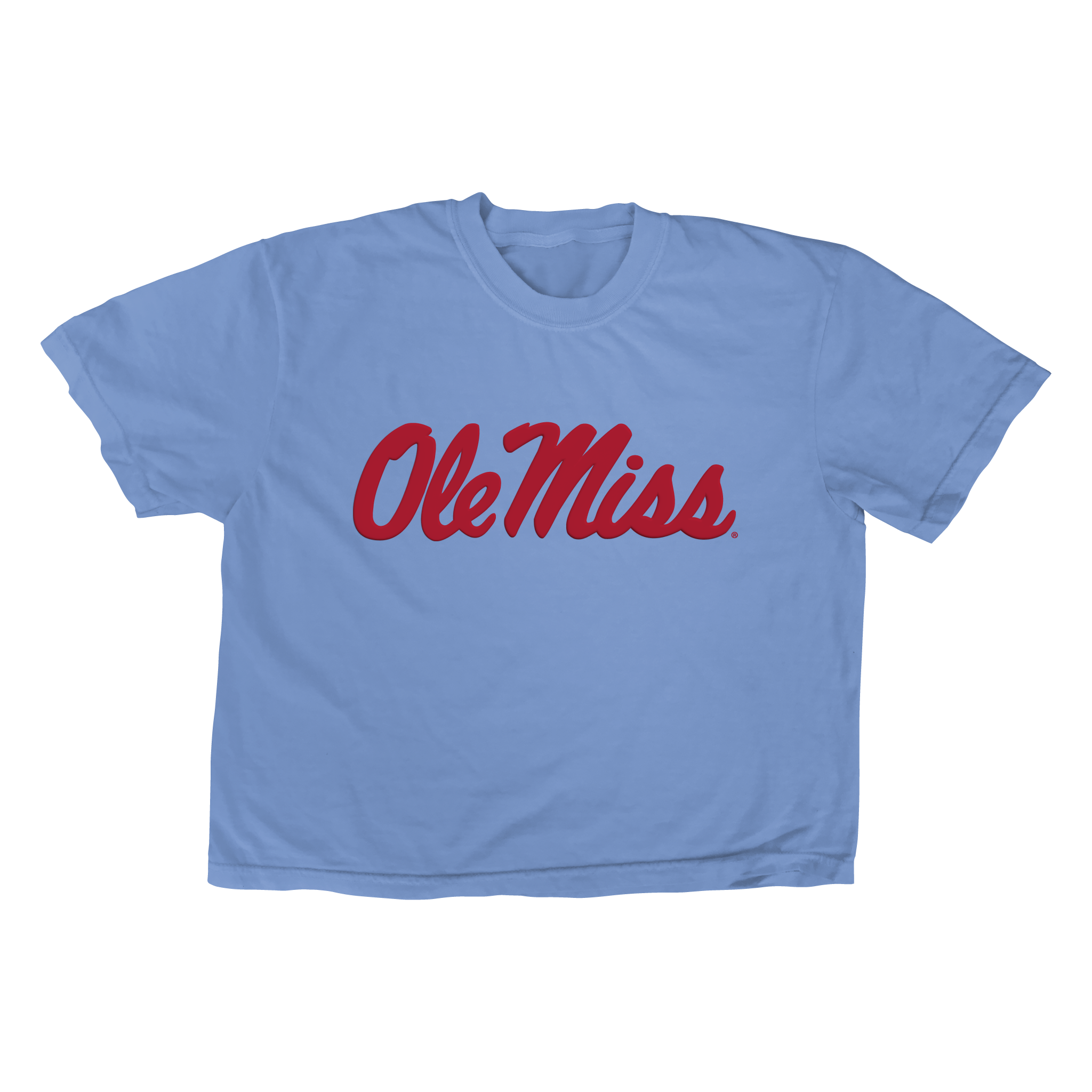 Ole Miss Light Blue Script Boxy Crop T-Shirt