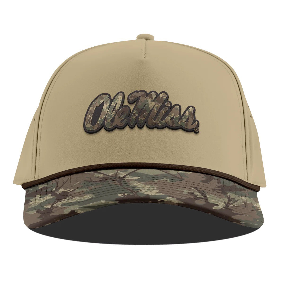 Branded Bills "Ole Miss Timber Camo Script" Curved 5 Panel Rope Hat