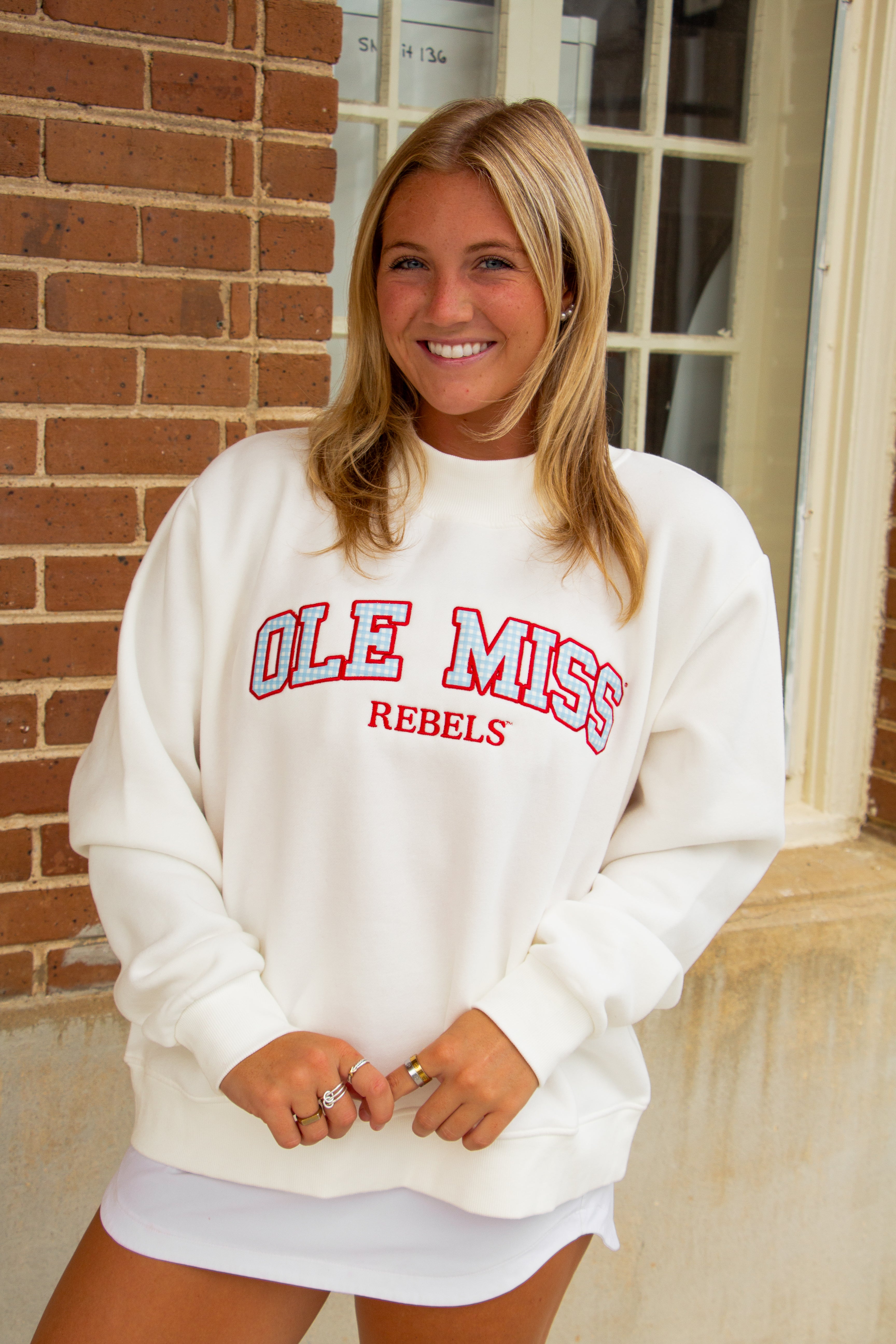 Ole Miss Gingham Mock Neck