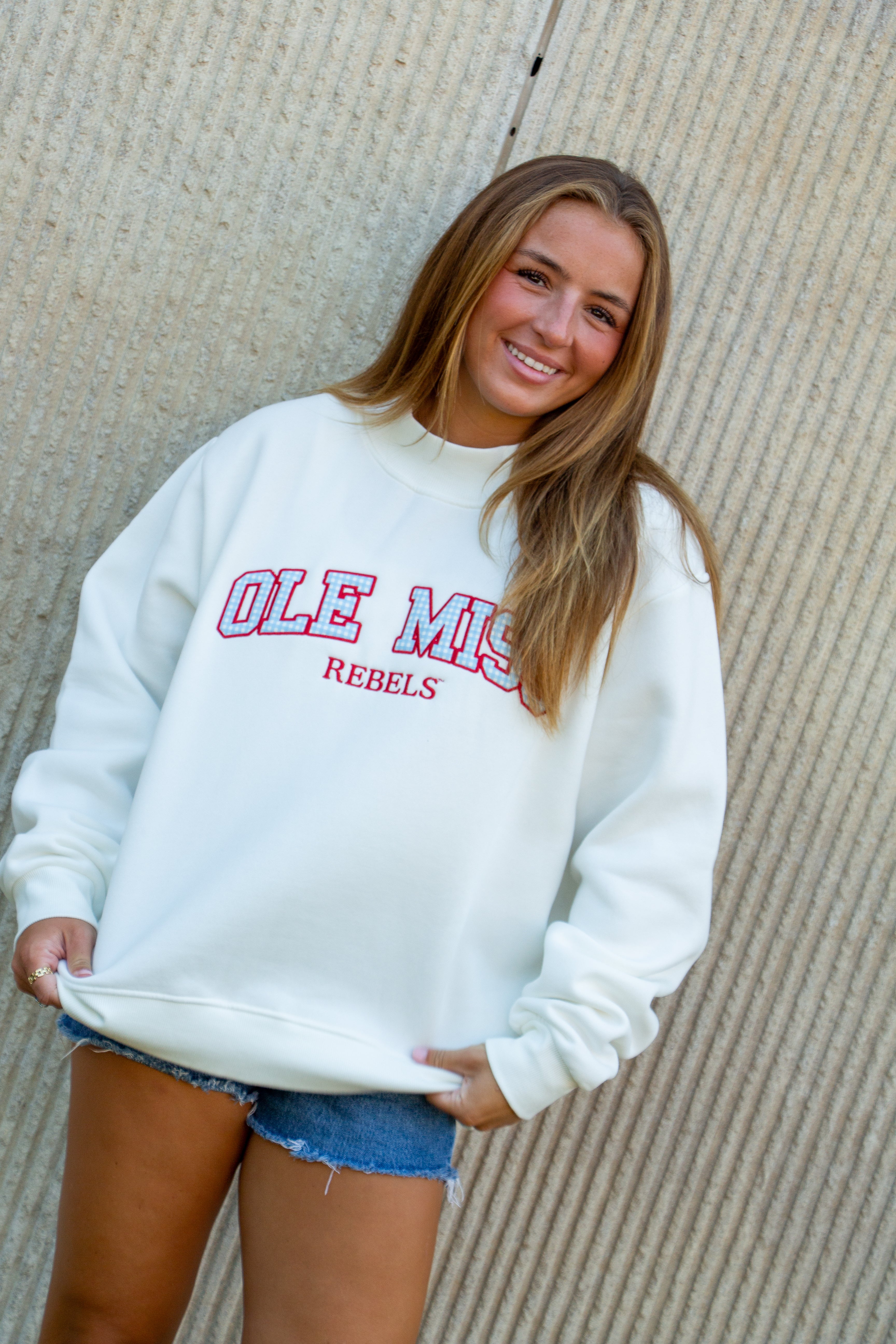 Ole Miss Gingham Mock Neck