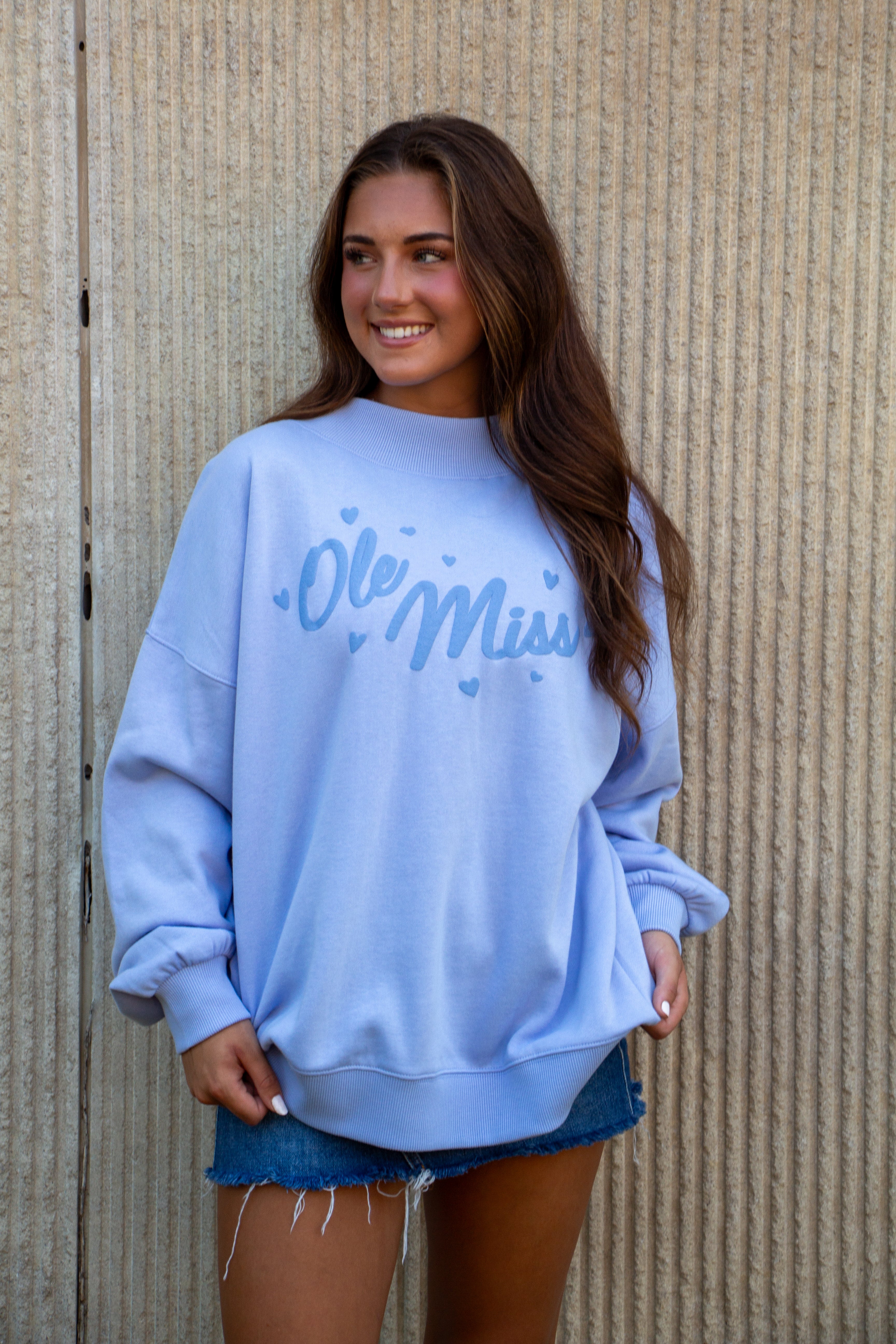 Hearts for Ole Miss Mock Neck Crew Sweatshirt
