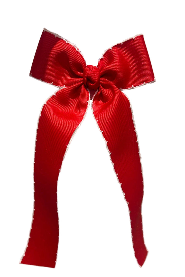 Ole Miss Wee Ones Medium Grosgrain Moonstitch Hair Bowtie with Knot Wrap and Streamer Tails