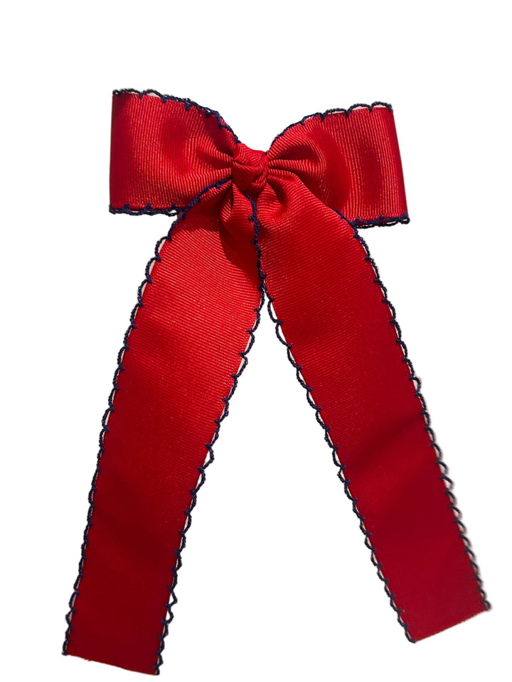 Ole Miss Wee Ones Medium Grosgrain Moonstitch Hair Bowtie with Knot Wrap and Streamer Tails