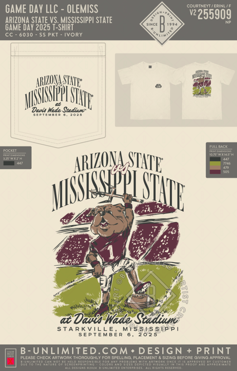 Arizona State vs. Mississippi State Game Day 2025 T-Shirt - Shop B - Unlimited - men tee