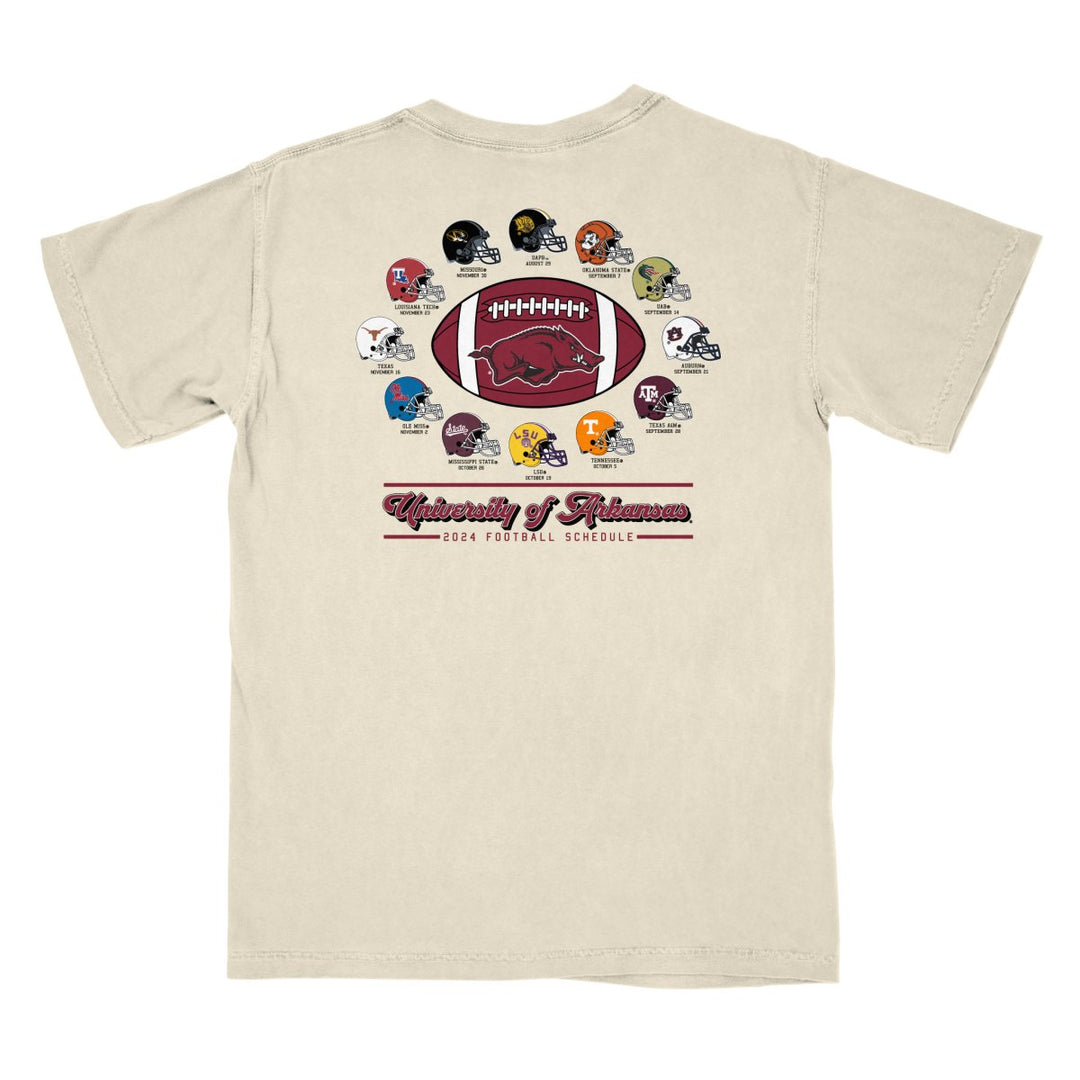 Arkansas 2024 Helmet Football Schedule T-Shirt - Shop B - Unlimited - men tee