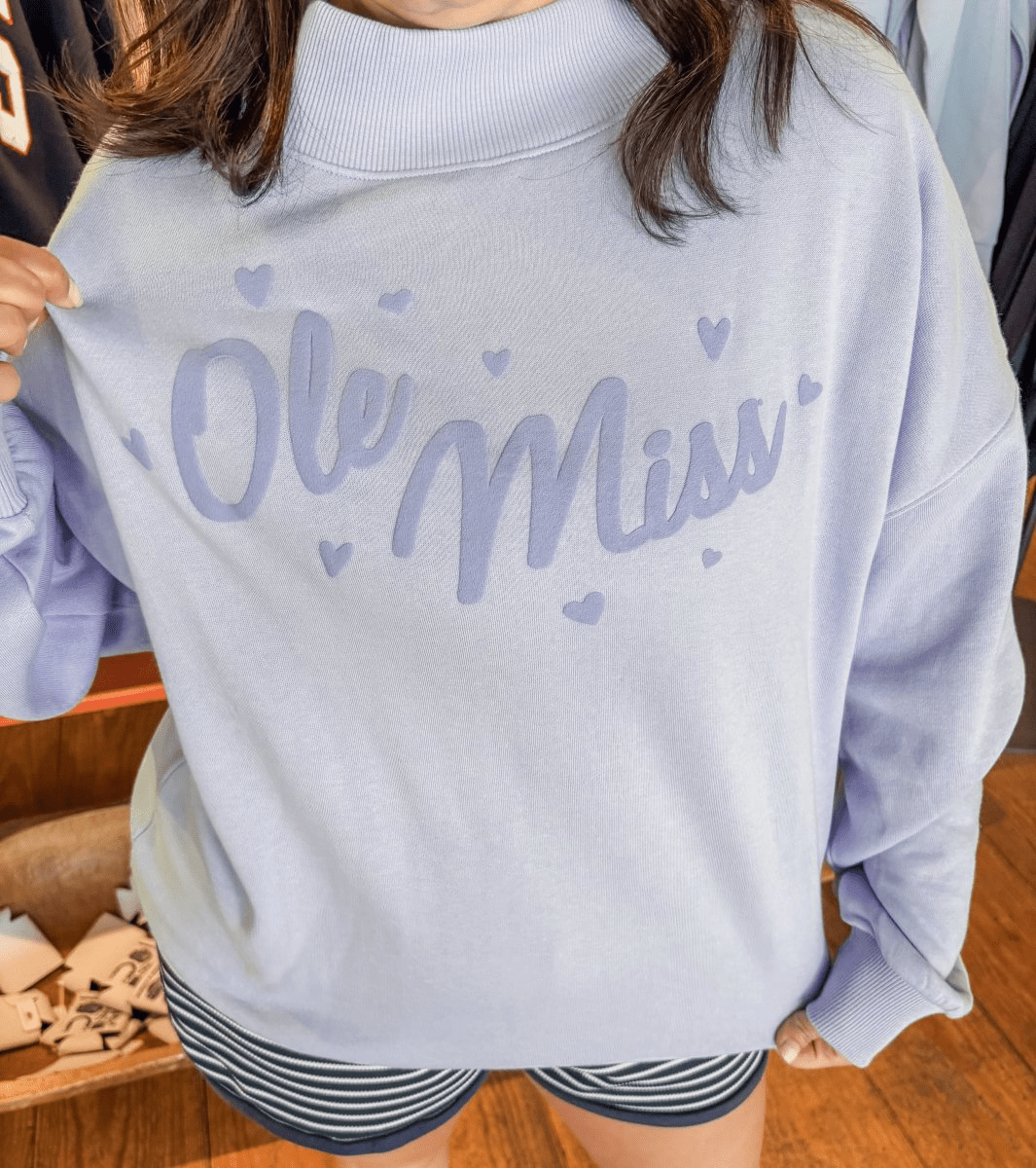 Hearts for Ole Miss Mock Neck Crew Sweatshirt - Game Day Apparel - 