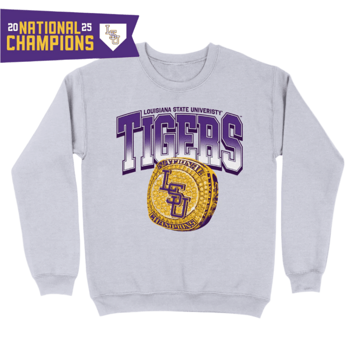 LSU 2025 Baseball National Championship Ring Sweatshirt - Shop B - Unlimited - men fleece