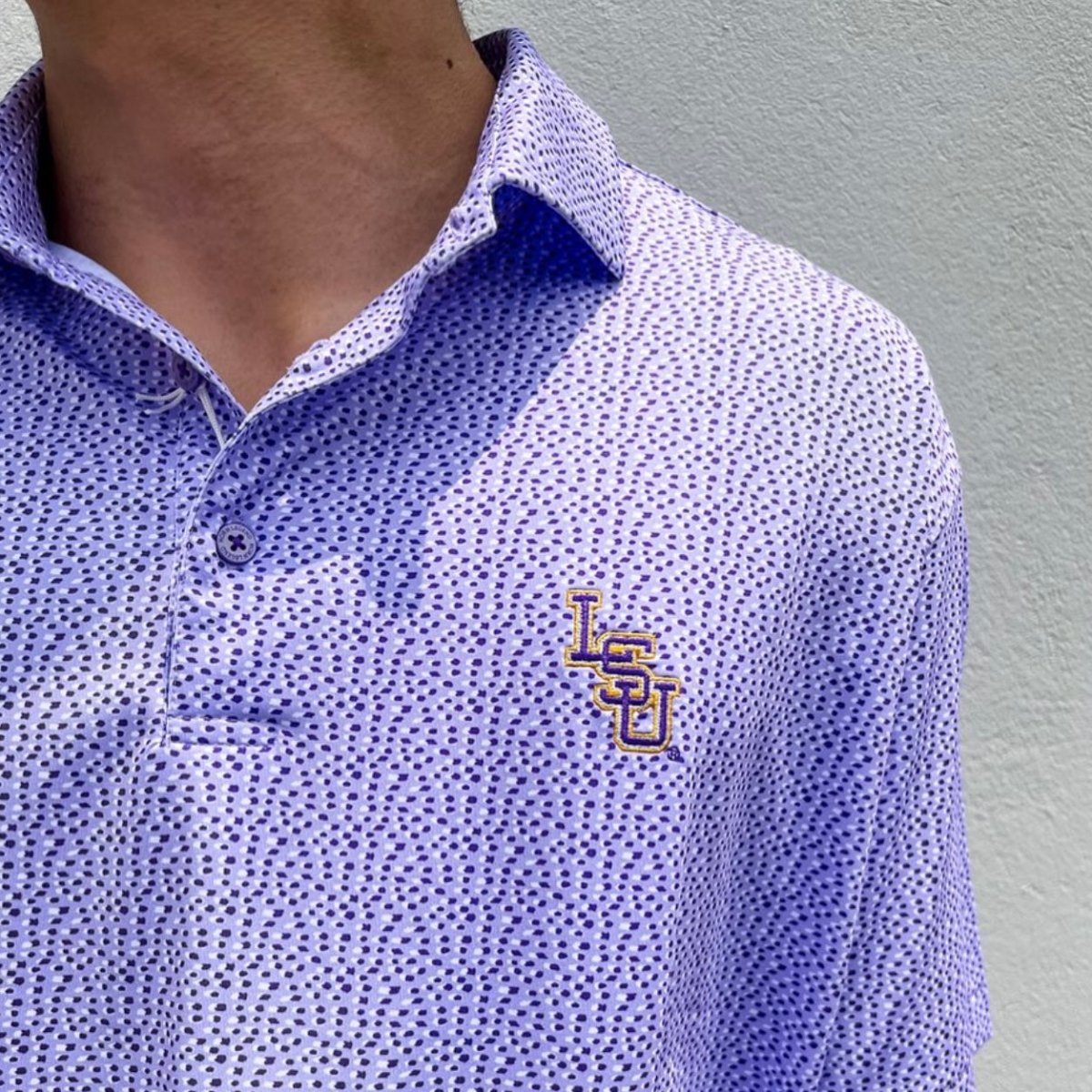 LSU Horn Legend Dot Pattern Baseball Polo - Shop B - Unlimited - men resort