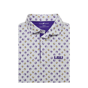 LSU Horn Legend Purple and Gold Drink Pattern Polo - Shop B - Unlimited - men resort