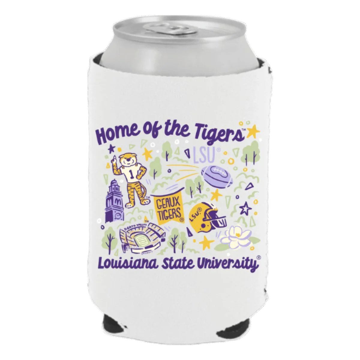 LSU School Icons Can Cooler - Shop B - Unlimited - novelty drinkware