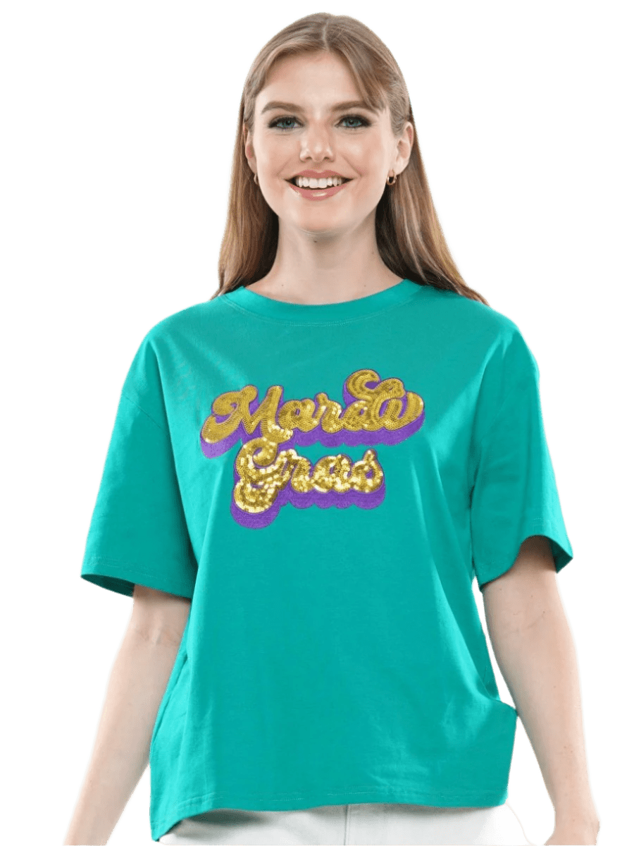 LSU Sequin Mardi Gras T-Shirt - Shop B - Unlimited - women tee