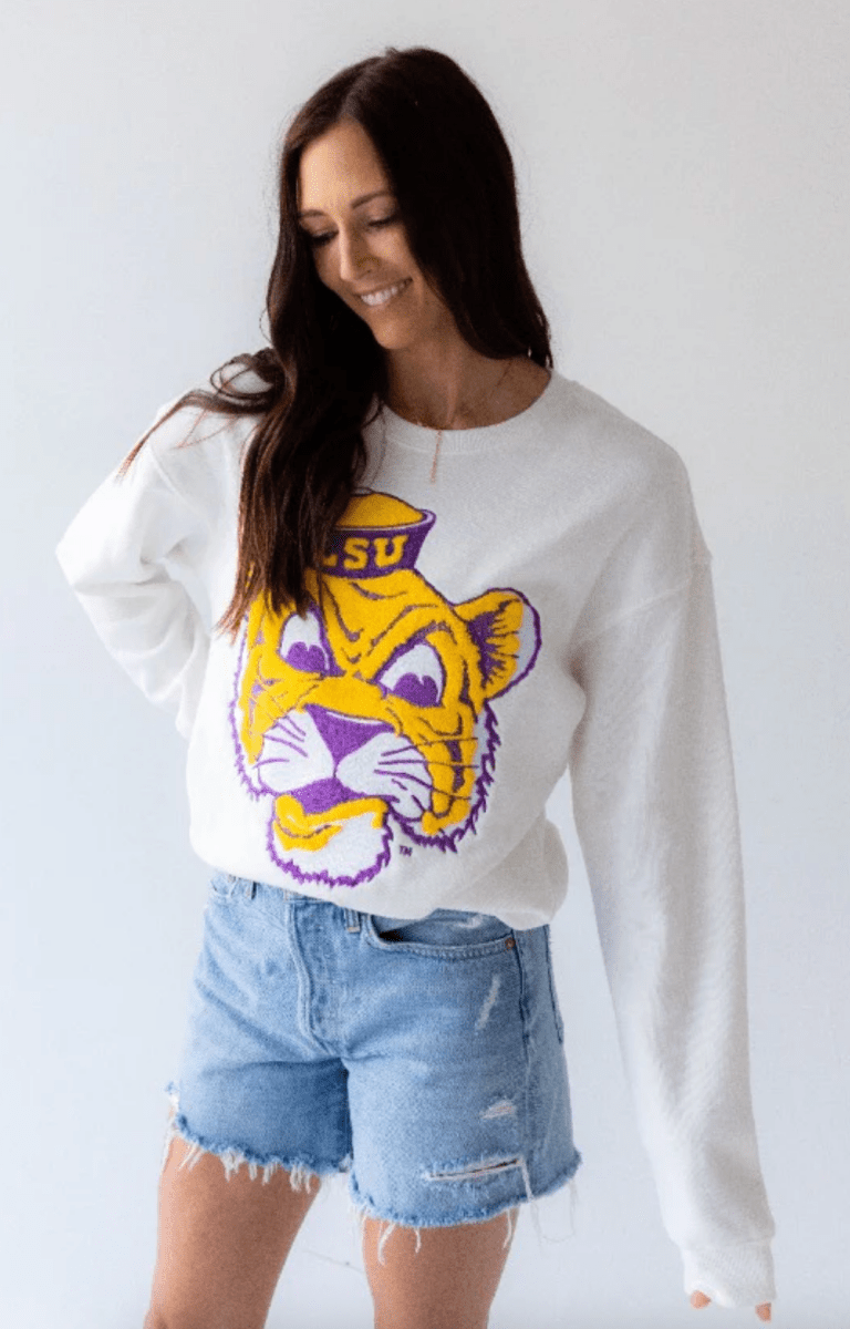 LSU Tigers Chenille Comfort Crew - Shop B - Unlimited - women fleece