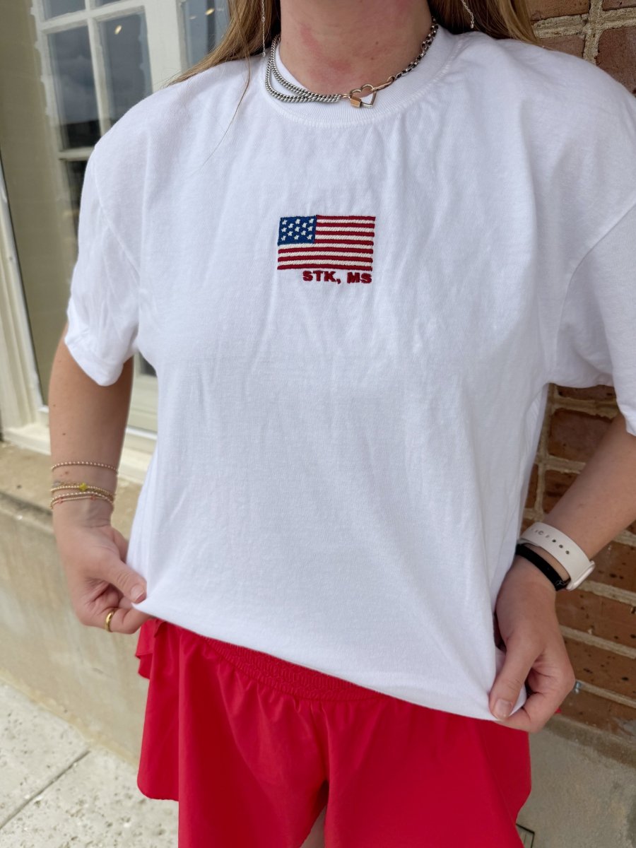 Mississippi State America Embroidered Cropped T-Shirt - Game Day Apparel - men tee