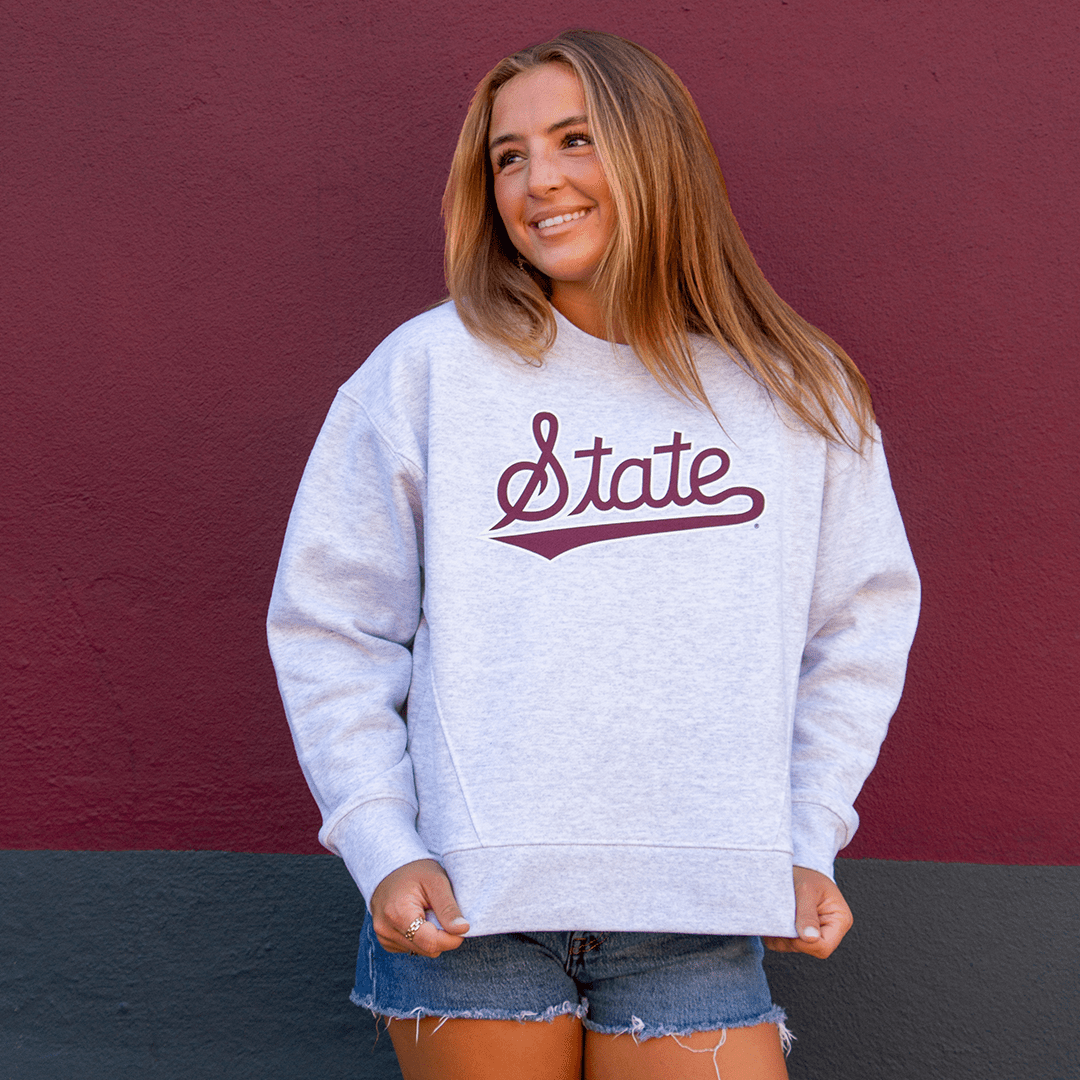 Mississippi State Script Boxy Crew Sweatshirt - Game Day Apparel -