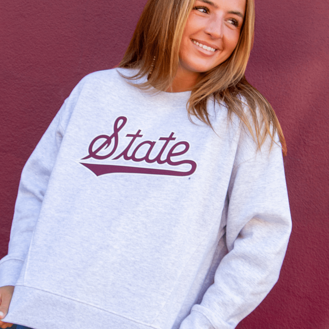 Mississippi State Script Boxy Crew Sweatshirt - Game Day Apparel -