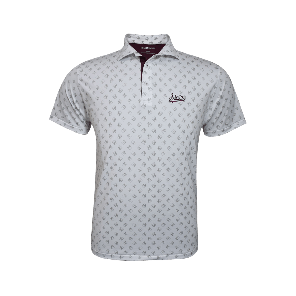 MSU Horn Legend Whiskey Glass Pattern Polo - Shop B - Unlimited - men resort