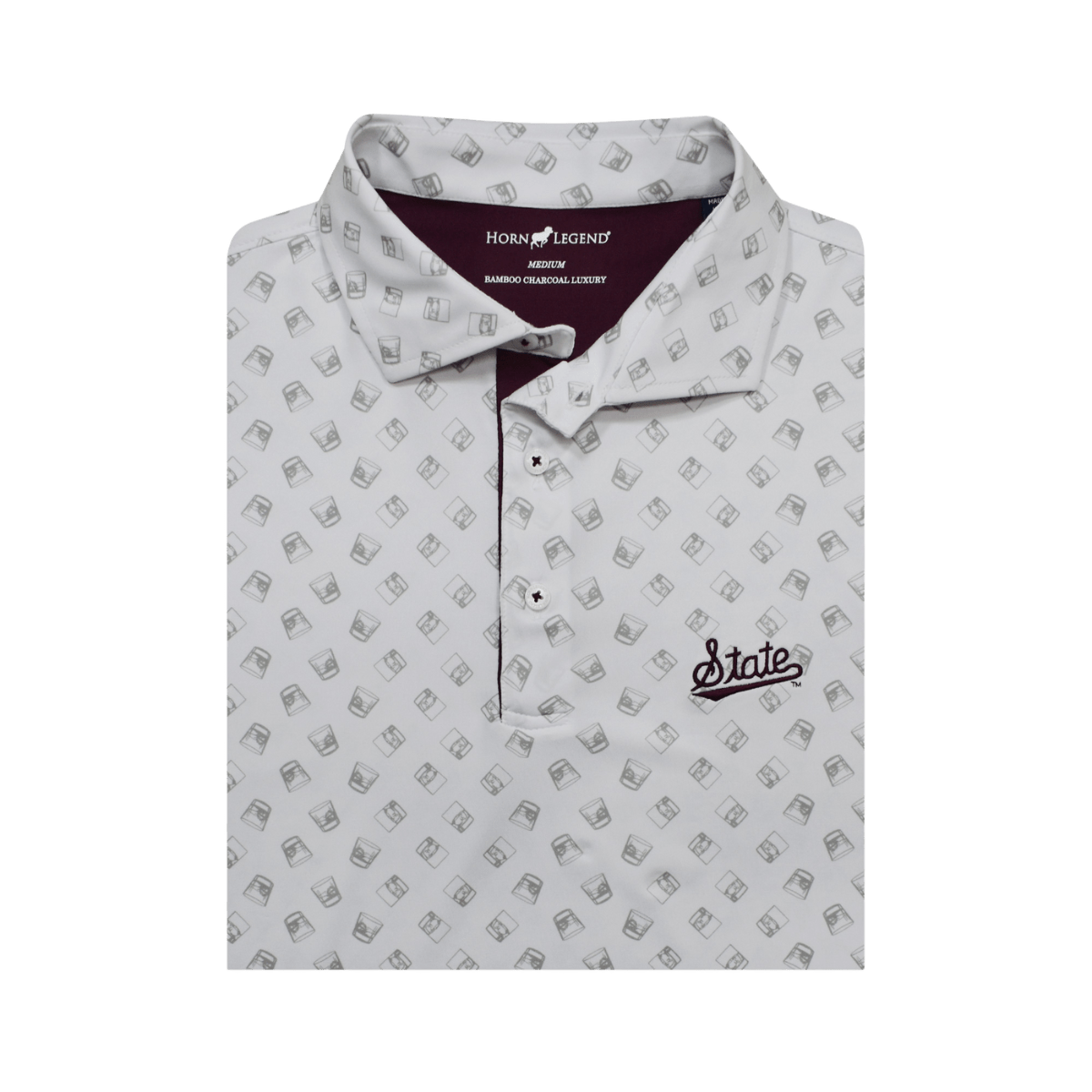 MSU Horn Legend Whiskey Glass Pattern Polo - Shop B - Unlimited - men resort