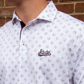 MSU Horn Legend Whiskey Glass Pattern Polo - Shop B - Unlimited - men resort