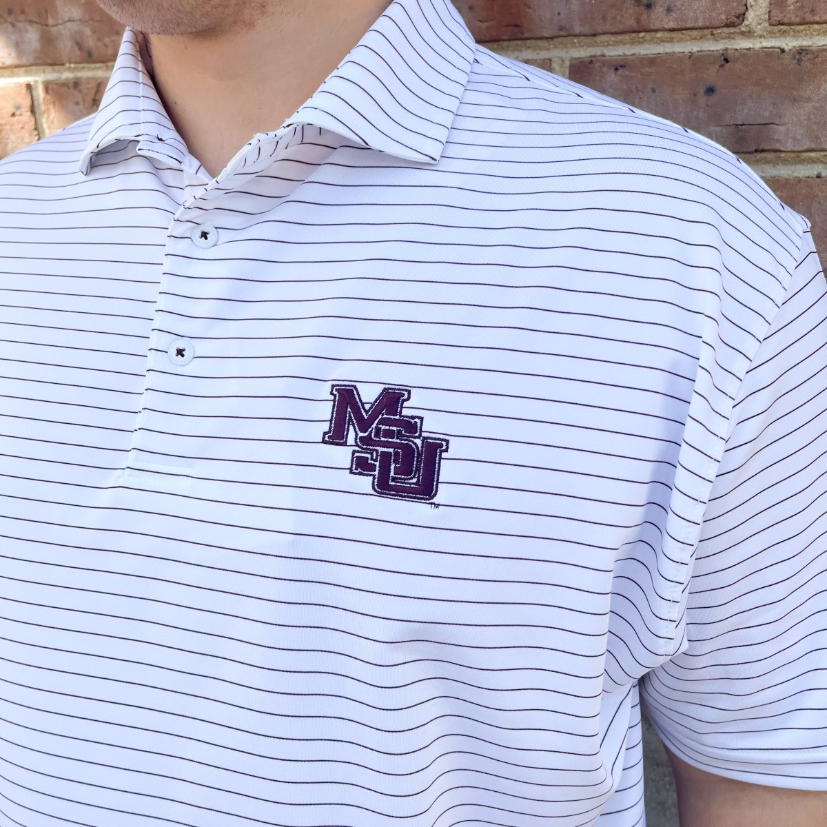 MSU Interlocking Logo Horn Legend Stripe Polo - Shop B-Unlimited