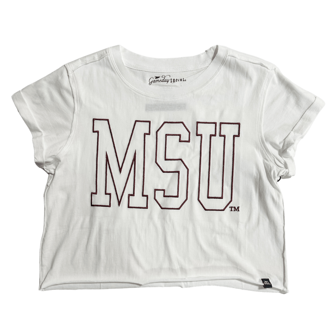 MSU Outline Cropped Cuff T-Shirt - Shop B - Unlimited - women tee