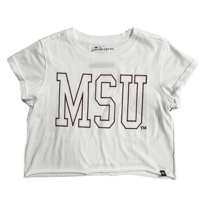 MSU Outline Cropped Cuff T-Shirt - Shop B - Unlimited - women tee