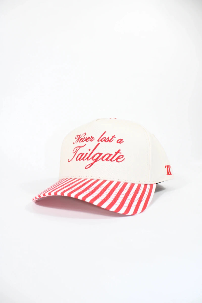 Never Lost a Tailgate Red Stripe Hat - Game Day Apparel - Caps Adjustable